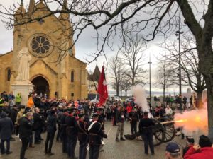 Participants of the 1 March commemorative march, which departs from the Maison de l'Absinthe