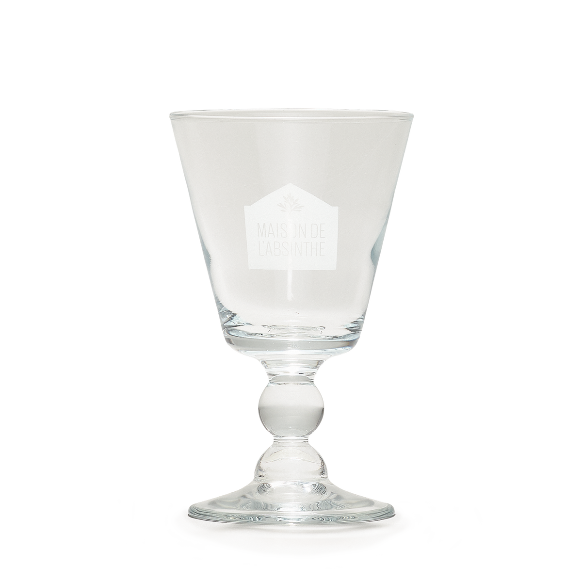 Val-de-Travers absinthe glass engraved with Maison de l'Absinthe logo
