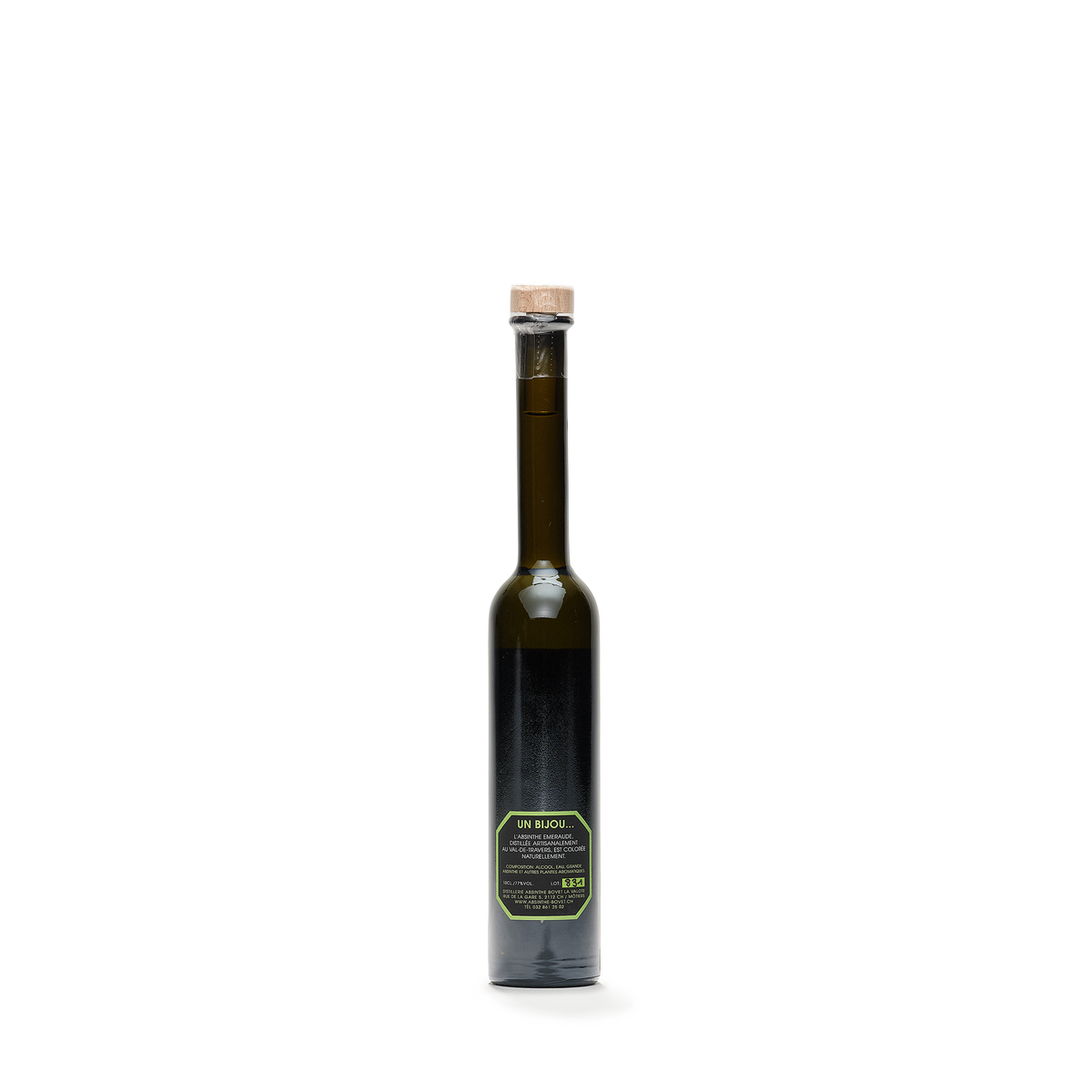 Distillerie Bovet-La Valote Emeraude 77% 10cl back view