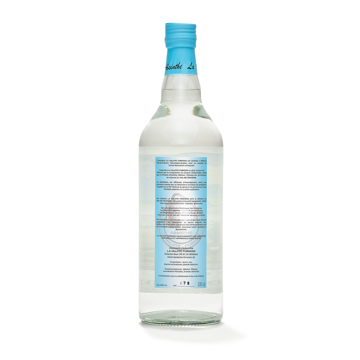 Distillerie Les Artisans de l'Absinthe Christiane Rey absinthe bottle 100cl 55% back view