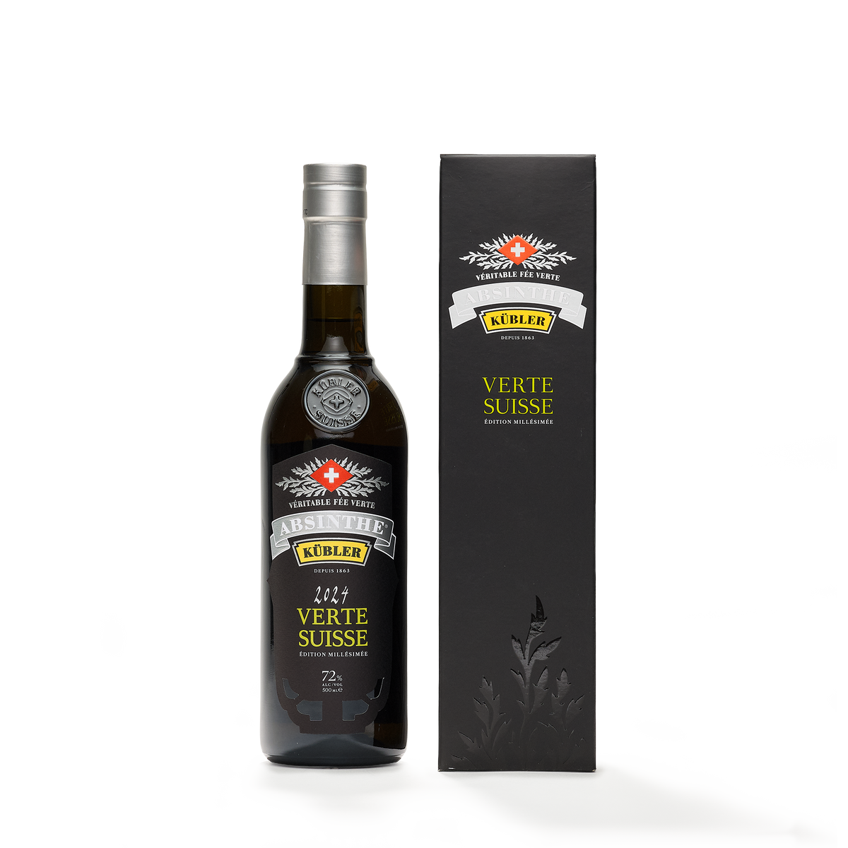 Absinthe Kübler Verte Suisse absinthe verte 50cl 72% front view and packaging