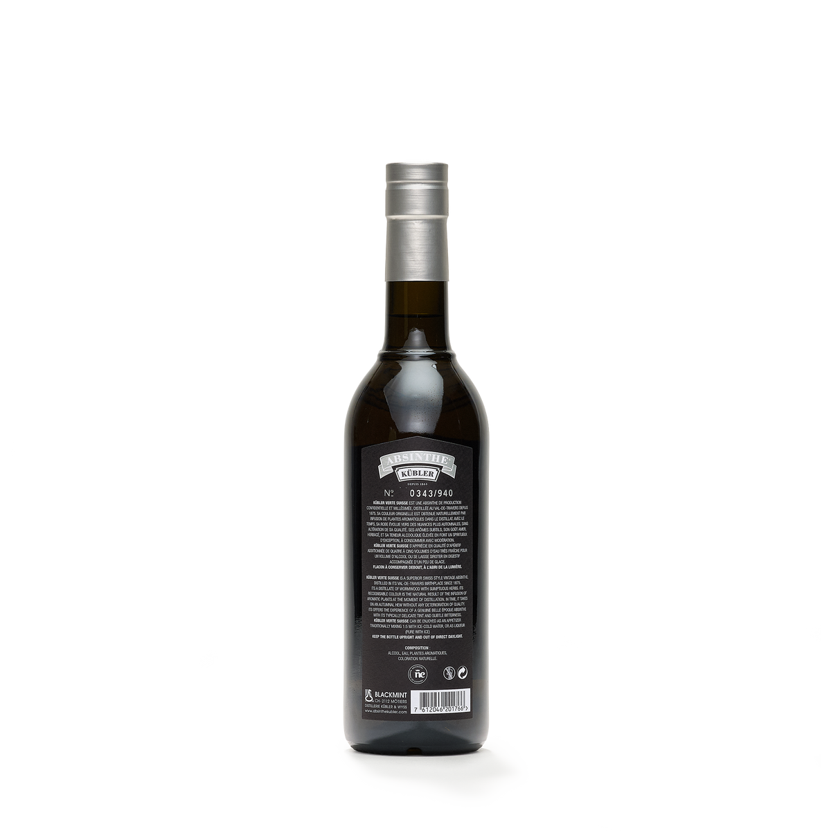 Absinthe Kübler Verte Suisse absinthe verte 50cl 72% back view