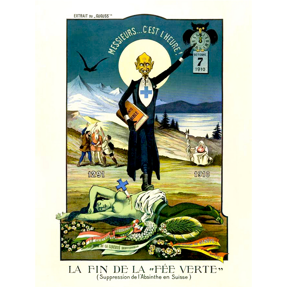 Vintage Fin de la Fée Verte End of the Green Fairy prohibition era poster