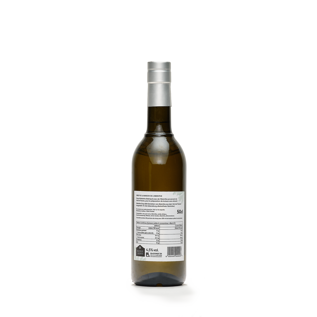 Maison de l'absinthe absinthe syrup 4,5% alcohol 50cl back view